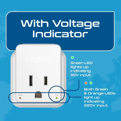 Miniatura 5 de Ceptics Conjunto de Viaje de Adaptador de Corriente de Sudáfrica - 20W PD y QC, Rápido y Seguro con USB Dual y USB-C - 2 Tomas de EE.UU. - Usar