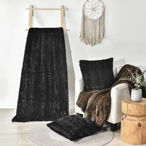 Miniatura 5 de YUSOKI Manta de lujo de piel sintética (sin almohadas) de 2 capas, 3 libras, para todas las edades, decoración del hogar (negro, 50 x 63 pulgadas)