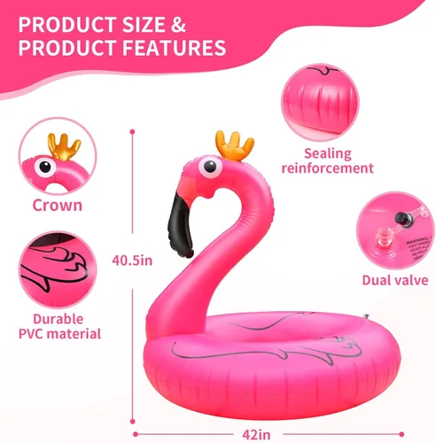 Miniatura 2 de Flotador inflable gigante de flamenco para piscina, 42 pulgadas, flotador de piscina de flamenco rosa para fiesta con válvulas rápidas, flotadores