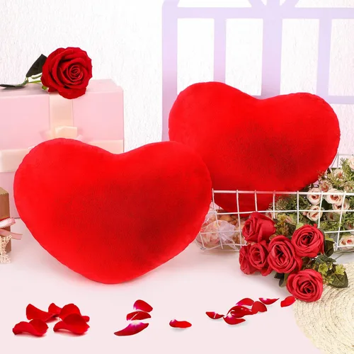 Miniatura 5 de Queekay 4 piezas de almohada de corazón de San Valentín lindo cojín de peluche de San Valentín en forma de corazón, almohada decorativa de peluche