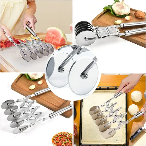 Miniatura 5 de Juome Cortador de Pastelería de 5 Ruedas Cortador de Pizza de Acero Inoxidable Cortador de Masa Multi-Redondo Rodillo Cuchillo de Pastelería