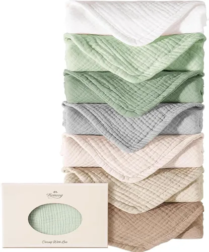 Miniatura 11 de Konssy - Juego de paños de muselina para eructos de bebé, unisex - 7 unidades de ropa para eructos suave 100% algodón para recién nacidos, bebés