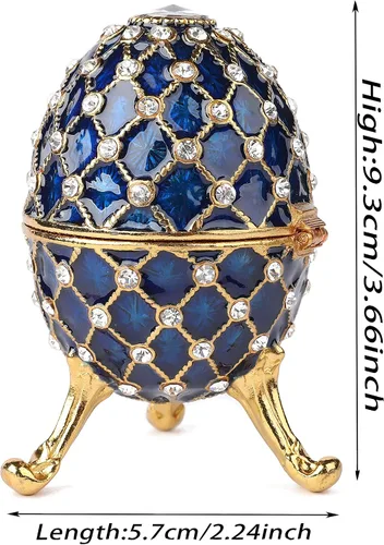 Miniatura 4 de QIFU Caja de baratija estilo huevo de Pascua azul vintage con mini carruaje real, regalo único para colección de Pascua (QF5291)
