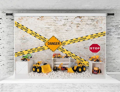 Miniatura 5 de Kate Telón de fondo de construcción para fiesta de cumpleaños, fondo fotográfico, camión volquete para niños, accesorios de sesión de fotos, 8 x 8