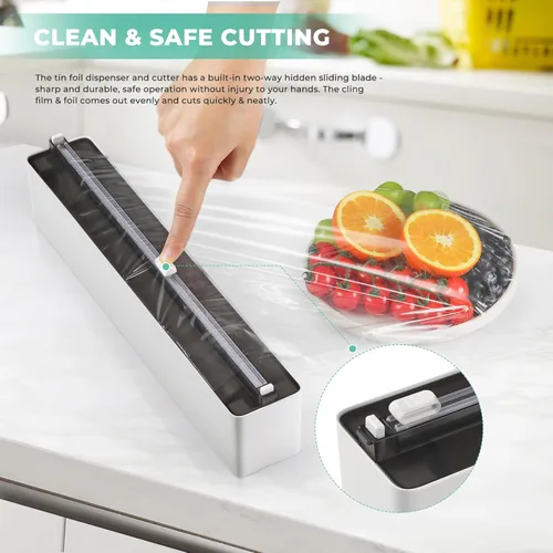 Miniatura 2 de Dispensador magnético de envoltura de plástico con cortador, práctico organizador de papel de aluminio recargable y envoltura de plástico