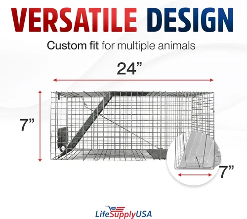 Miniatura 7 de Trampa humana para gatos callejeros de 24 pulgadas, jaula de animales vivos para gatitos salvajes, zarigüeya, mapache, conejo, armadillo, trampa