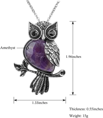 Miniatura 5 de Jovivi Regalos de búho, collar con dije de piedras de cristal curativo para mujeres y hombres, amatista natural, cuarzo rosa, joyería para reiki