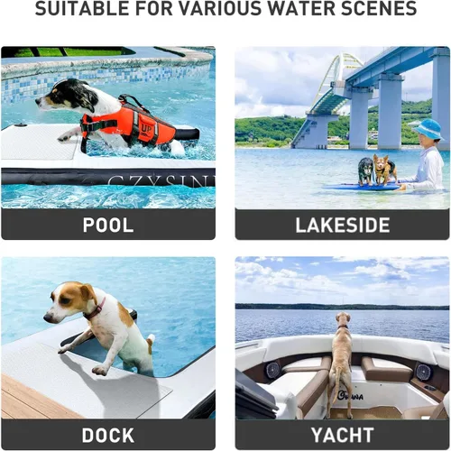 Miniatura 3 de Rampa inflable de agua para perros grandes, rampa flotante para mascotas de hasta 200 libras para perros grandes, escaleras inflables para barcos