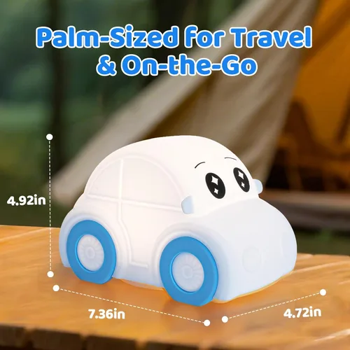 Miniatura 2 de Linda luz nocturna para bebés y niños en forma de coche, regulable+1800mAh recargable+temporizador+portátil+de silicona+esponjosa, lámpara de noche