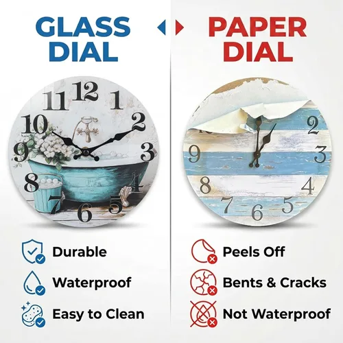 Miniatura 2 de Reloj de pared decorativo para baño, estilo rústico, impermeable, de cristal, para baño, piscina, jardín (12 pulgadas, azul)