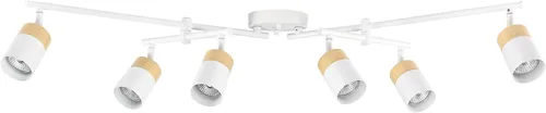 Miniatura 5 de Globe Electric 64000055 - Iluminación de riel de 6 luces de 42", barra central doble giratoria, color blanco mate, acentos en tono madera, luz