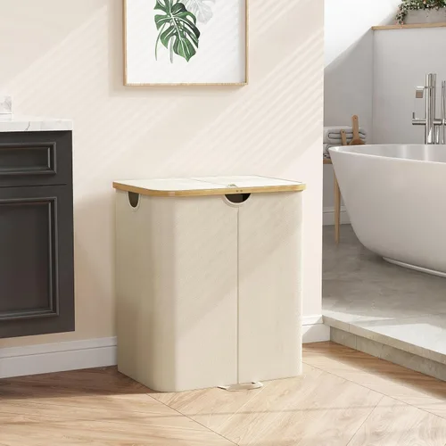 Miniatura 8 de Lifewit Cesto de Ropa Sucia Doble de 120L con Tapa, Cesto Grande Dual para Ropa Sucia con Bolsas Removibles, 2 Secciones Cestos Estéticos para Ropa