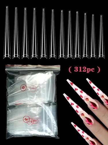 Miniatura 5 de 312 piezas de puntas de uñas de tacón extra largas para uñas acrílicas profesionales, puntas de uñas de tacón de media cubierta 4XL, extensión