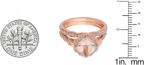 Miniatura 4 de Dazzlingrock Collection Anillo de compromiso de 14 quilates con piedras preciosas acolchadas y diamantes redondos para mujer, oro rosa