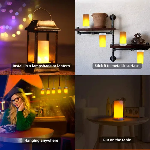 Miniatura 4 de luces de llama LED con temporizador remoto, lámpara de llama 4 modos luces de fuego USB recargables para interiores, chimenea decorativa