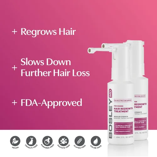 Miniatura 4 de BosleyMD Spray de minoxidil al 2%, tratamiento de adelgazamiento/laca para el cabello para la pérdida de cabello y el crecimiento del cabello