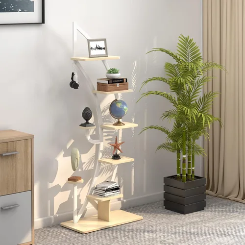Miniatura 7 de Soporte de metal para plantas de 6 niveles, estante para plantas en forma de media luna para interiores con colgador y dispositivo antivuelco