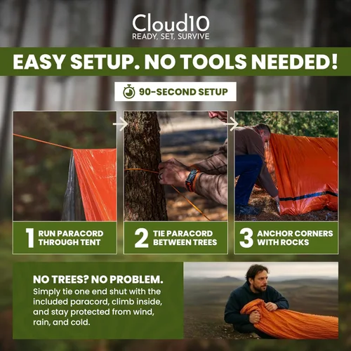 Miniatura 3 de CloudTen Emergency Tent: Lightweight 2 Person Survival Tent with Multi-Function Paracord Bracelets - Essential Survival Gear & Bug Out Bag Items for