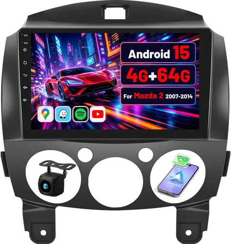 [4G+64G] Radio de coche para Mazda 2 2007-2014 con CarPlay Android Auto, pantalla táctil de 9 pulgadas, Android 15 Mazda 2 estéreo para automóvil