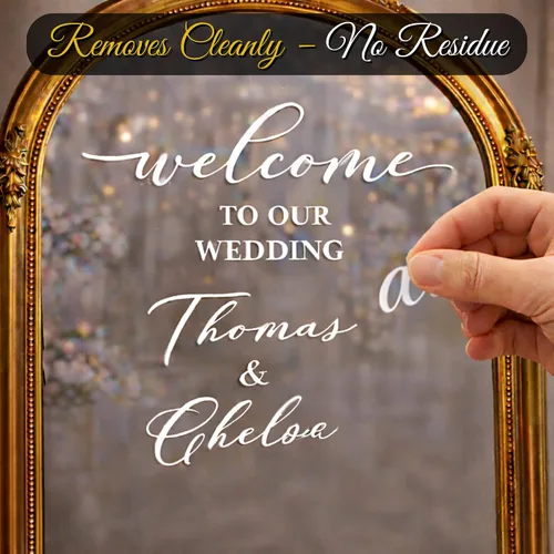 Miniatura 9 de Calcomanía con texto en inglés "Welcome to Our Wedding Mirror" – Soon to Be Mr & Mrs - Calcomanía de espejo personalizable – Just Married