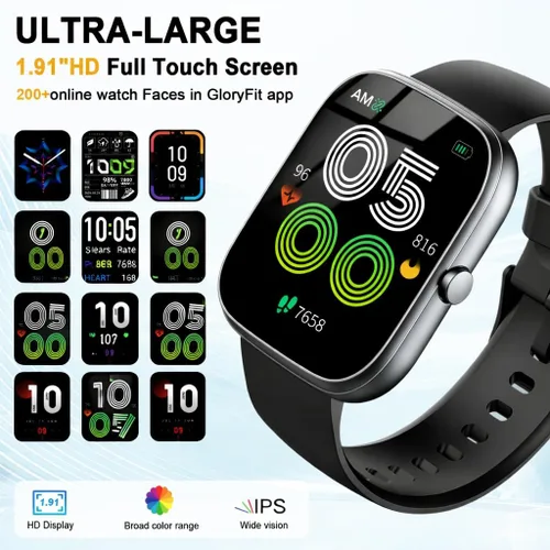 Miniatura 8 de Reloj inteligente (respuesta/haz llamadas), reloj inteligente HD de 1.91 pulgadas para hombres y mujeres, monitor de ritmo cardíaco/sueño/podómetro