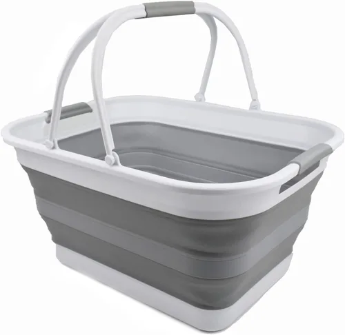 SAMMART Tina plegable de 29 L (7.6 galones) con asa, cesta de picnic portátil al aire libre, contenedor de almacenamiento que ahorra espacio,