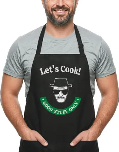 Miniatura 7 de Divertidos delantales de cocina – Delantal ajustable para barbacoa de chef – 2 bolsillos y correas extralargas