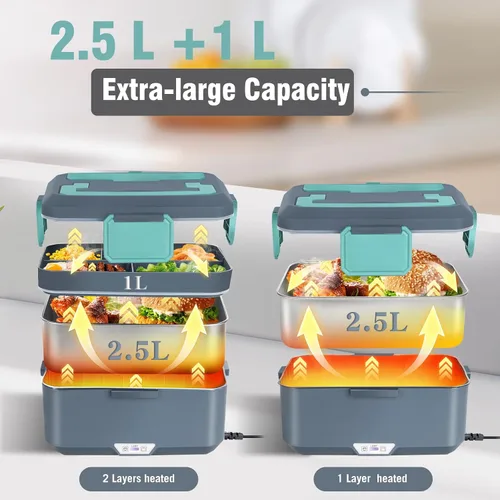 Miniatura 2 de Lonchera eléctrica súper grande de 3,5 L, calentador de alimentos, lonchera térmica para adultos y hombres con doble capa