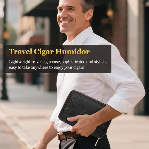 Miniatura 7 de Humidor de puros, humidor de puros de viaje de cuero, estuche portátil para puros con potenciador de tiro de puros y cortador de puros multifunción