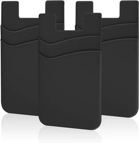 SHANSHUI Billetera para Teléfono, Paquete de 3 Portadores de Tarjetas de Crédito para Billetera de Teléfono Negra Adherible de 2 Ranuras para Casi