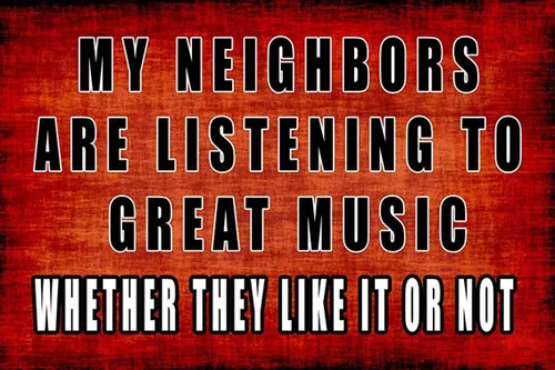 Letrero de metal sarcástico para decoración de pared con texto en inglés "Man Cave Bar My Neighbors are Listening to Great Music for Outdoor and