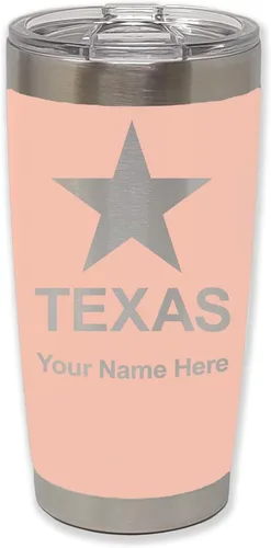 Miniatura 31 de LaserGram Vaso aislado al vacío de 20 onzas, bandera de Texas, grabado personalizado incluido (negro)