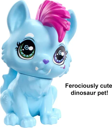 Miniatura 4 de Mattel Cave Club Tella Doll (10 pulgadas, pelo azul) Muñeca prehistórica poseible de moda con mascota dinosaurio y accesorios, regalo para niños