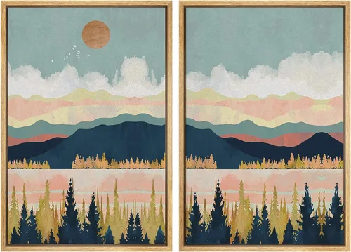 Miniatura 59 de SIGNWIN Lienzo enmarcado para pared, juego de arte sereno de paisaje de pantanos, ilustración rústica, arte moderno, minimalismo, decorativo