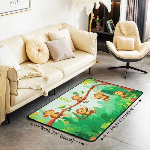 Miniatura 2 de jejeloiu Alfombras de mono para sala de estar, dormitorio, alfombra antideslizante de 4 x 5 pies, para niños, mujeres y hombres, lindos animales