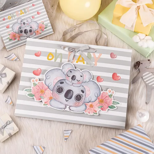 Miniatura 4 de Loveinside Bolsa de regalo de koala gris bebé con papel de seda y tarjeta de felicitación para baby shower, nuevos padres y más, 16 x 6 x 12