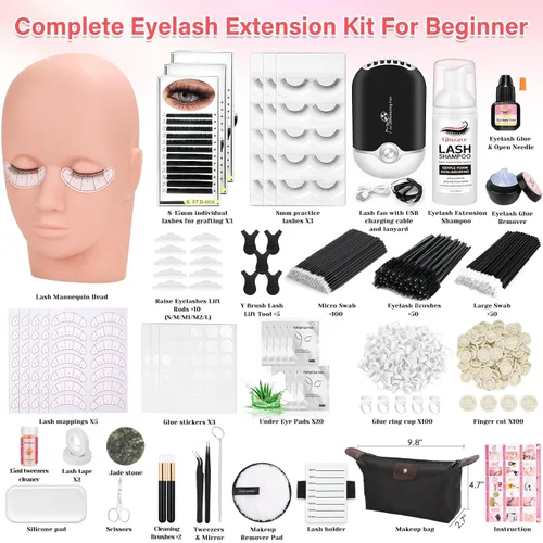 Miniatura 2 de Kit de pestañas para principiantes de extensión de pestañas Kit de extensión de pestañas con cabeza de maniquí de pestañas, Kit de inicio