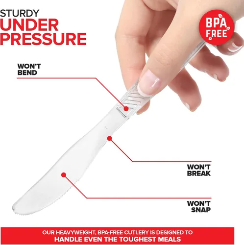 Miniatura 3 de Stock Your Home Cuchillos transparentes resistentes (paquete de 300), cuchillos desechables de plástico a granel, utensilios de plástico