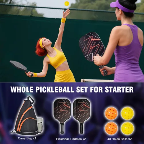 Miniatura 7 de Juego de 2 palas de pickleball con 4 bolas para interiores y exteriores y mochila, superficie ligera de fibra de vidrio, núcleo de panal