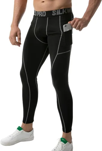 Miniatura 30 de SILKWORLD Paquete de 1 a 3 pantalones de compresión para hombre, con bolsillos, leggings de gimnasio y secado fresco