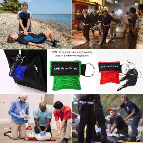 Miniatura 9 de 1 kit de primeros auxilios vacío y 20 máscaras de protección facial RCP, llavero máscara desechable de emergencia, protectores faciales RCP, máscara