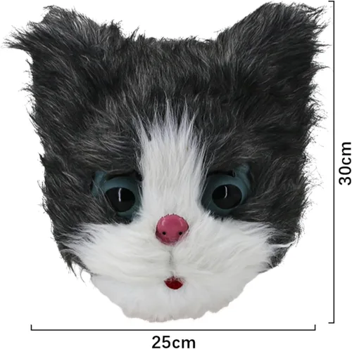GREUS Máscara de gato de felpa peluda de Halloween, disfraz de animal realista para hombres y mujeres