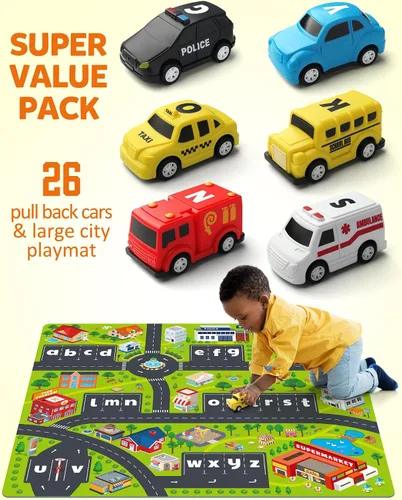 Miniatura 2 de Coogam Laberinto del Alfabeto, 26 piezas de coche tirador con alfombrilla de juego, juego preescolar de emparejamiento de letras para niños de 3, 4