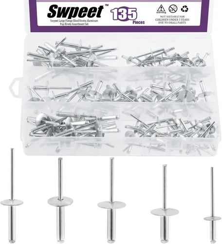 Miniatura 11 de Swpeet 260 piezas de 7 tamaños 3/16" 1/8" 5/32" - M3.2/4/4.8 Kit surtido de remaches ciegos de aluminio con brida grande, remaches plateados