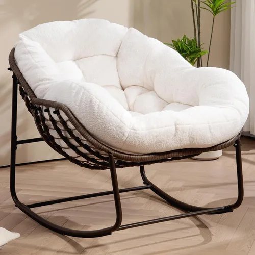 Miniatura 24 de HOMEFUN Juego de 2 mecedoras para patio al aire libre, sillas Papasan Rock de gran tamaño para interiores con cojín acolchado, asiento de huevo