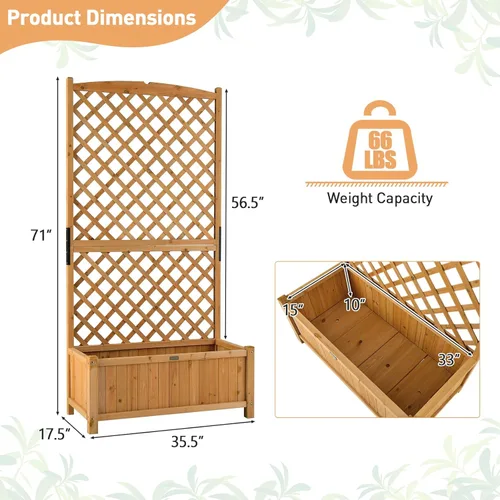 Miniatura 8 de Maceta de Jardín de Madera Giantex con Enrejado, Cama Elevada de 180 cm para Jardín, Enrejado Alto para Plantas Trepadoras y Flores, Maceta