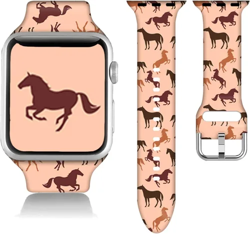 Miniatura 20 de Compatible con Apple Watch de béisbol de 38/40/41/42/44/45/46/1.929 in para mujeres y hombres, correa de silicona suave para regalo de caballo