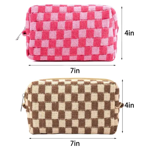 Miniatura 5 de ZLFSRQ Bolsa de maquillaje a cuadros para mujer, grande y pequeña, juego de bolsa de cosméticos a cuadros, bolsas de aseo de viaje, bolsa de Cuadros