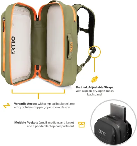 Miniatura 4 de RTIC Mochila ultra seca, bolsas impermeables al aire libre para senderismo, viajes, camping, canotaje, mochilero, 26L Oliva y Naranja