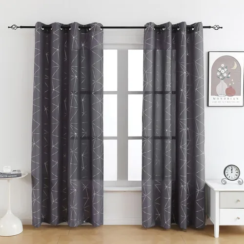 Miniatura 17 de Taisier Home Paneles de Cortinas de Ventana de Lino Dorado con Ojales Estampado de Lámina de Azulejos Geométricos Marroquíes Metálicos Cortinas